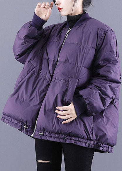 Luxury Purple Zippered Pockets Drawstring Winter Down Coats Long sleeve QS054 WT-WG-DJK210914