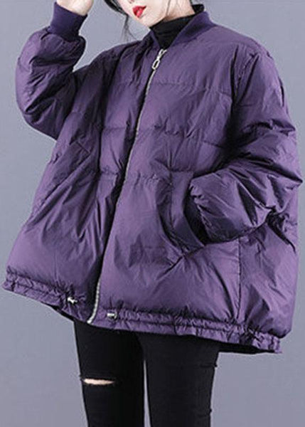 Luxury Purple Zippered Pockets Drawstring Winter Down Coats Long sleeve QS054 WT-WG-DJK210914