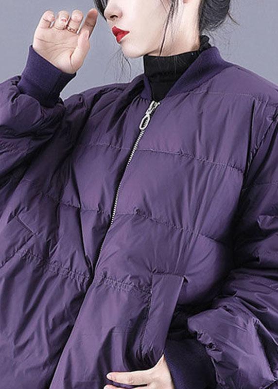 Luxury Purple Zippered Pockets Drawstring Winter Down Coats Long sleeve QS054 WT-WG-DJK210914