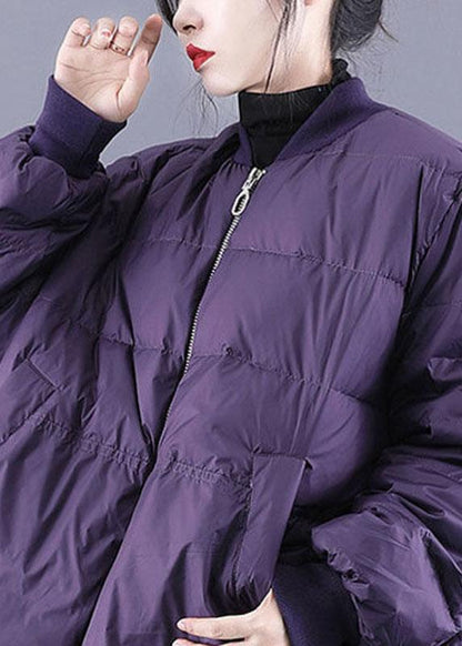 Luxury Purple Zippered Pockets Drawstring Winter Down Coats Long sleeve QS054 WT-WG-DJK210914