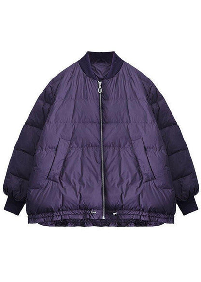 Luxury Purple Zippered Pockets Drawstring Winter Down Coats Long sleeve QS054 WT-WG-DJK210914