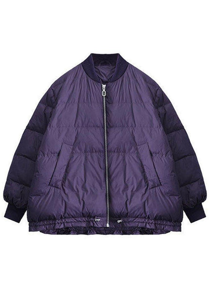 Luxury Purple Zippered Pockets Drawstring Winter Down Coats Long sleeve QS054 WT-WG-DJK210914