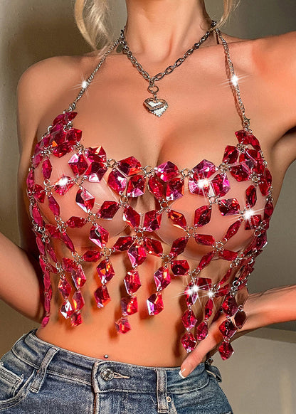 Tank Tassel Luxury Halter Summer Rhinestone Rose FashionChic