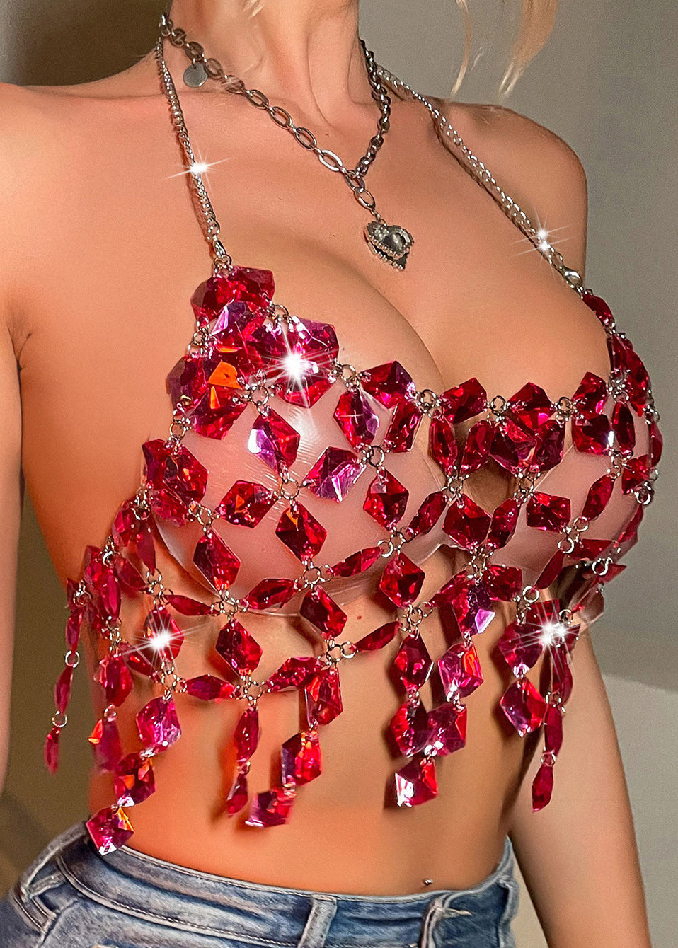 Tank Tassel Luxury Halter Summer Rhinestone Rose FashionChic