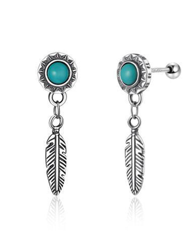 Men Blue Sterling Silver Turquoise Feather Stud Earrings QJ008 JEW-EAR241021