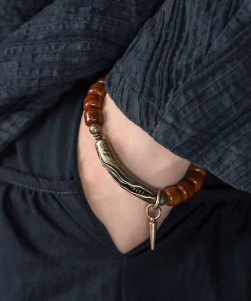 Ancient Men Beads Charm Gold Brown Bracelet FashionChic