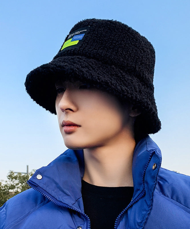 Men New Black Versatile Fleece Wool Lined Bucket Hat TK030