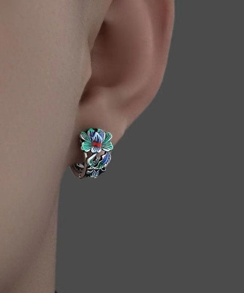 Men Silk Sterling Silver Peony Hoop Earrings TX028