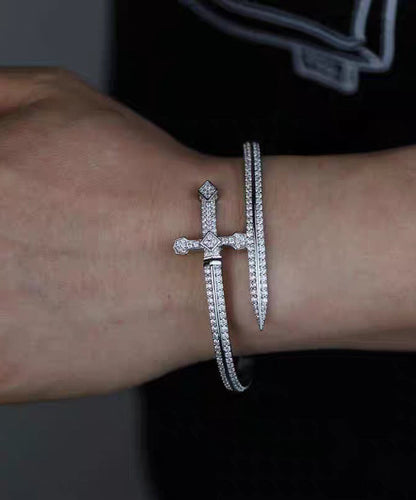 Of Bracelets Silver Men Zircon Silk Sterling Justice Sword FashionChic