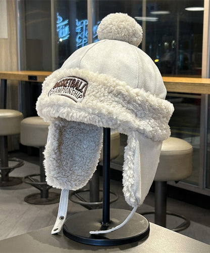 Men's Beige Winter Fleece Warm And Versatile Ear Protection Hat TK036