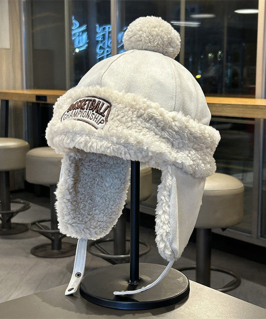 Men's Beige Winter Fleece Warm And Versatile Ear Protection Hat TK036