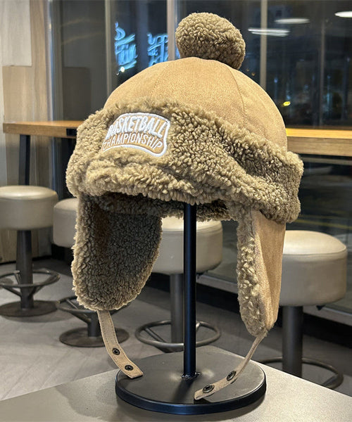 Men's Beige Winter Fleece Warm And Versatile Ear Protection Hat TK036