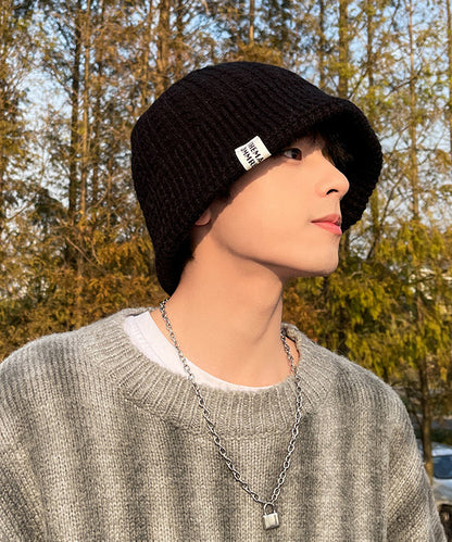 Men's Black Thick Warm Cotton Knit Boonie Hat TK029