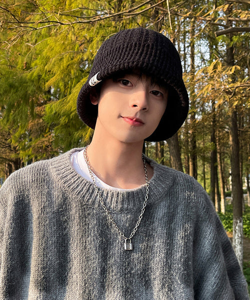 Bonnet de brousse pour homme, en maille de coton épais et chaud, noir TK029