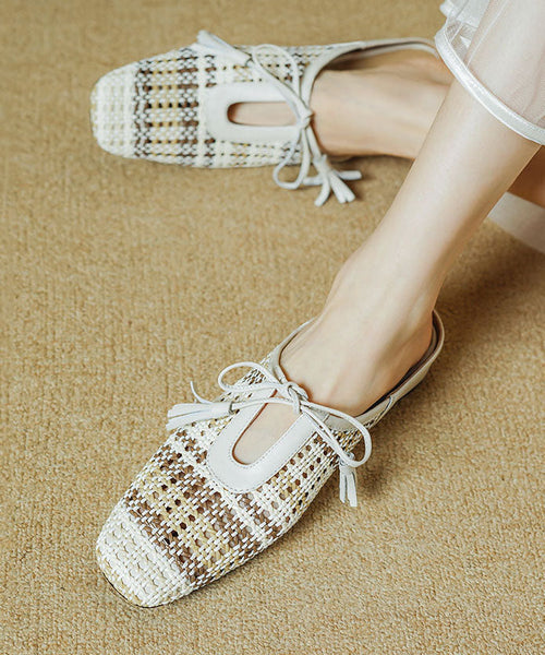 Minimally Sandals Lace Slide Splicing Breathable Up Casual Beige FashionChic