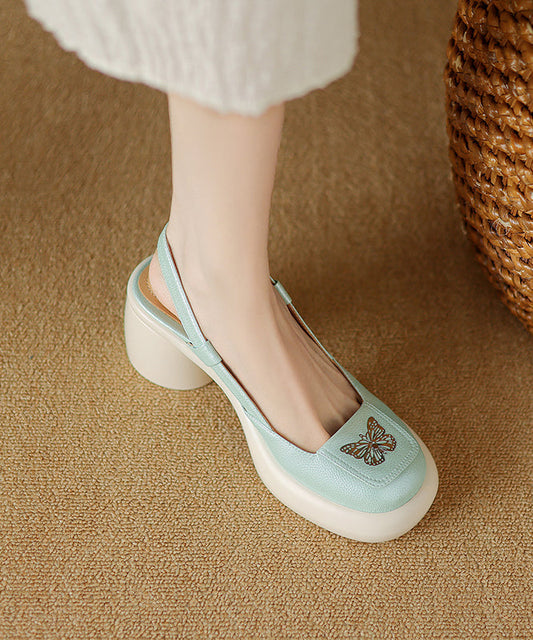 Splicing Sandals Sheepskin New Chunky Heel Green Mint FashionChic