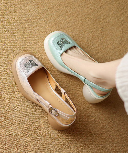 Splicing Sandals Sheepskin New Chunky Heel Green Mint FashionChic