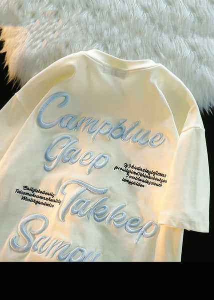 Shirts Modern T Men Apparel Letter Cotton Embroideried Apricot FashionChic