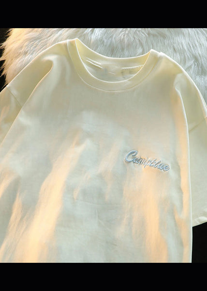 Shirts Modern T Men Apparel Letter Cotton Embroideried Apricot FashionChic