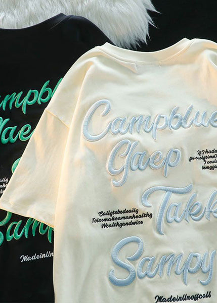 Shirts Modern T Men Apparel Letter Cotton Embroideried Apricot FashionChic