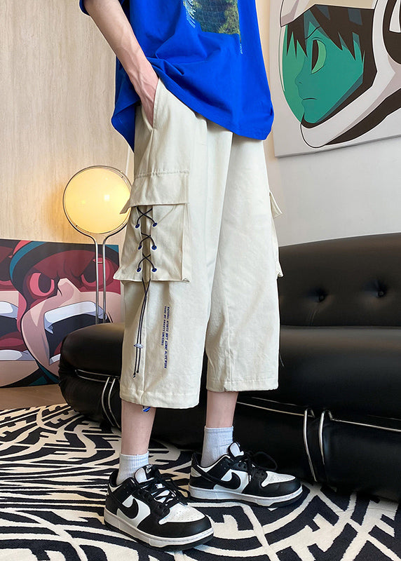 Modern Apricot Patchwork Drawstring High Waist Men Crop Pants Summer YT026 Men-Silk-MENCP240721