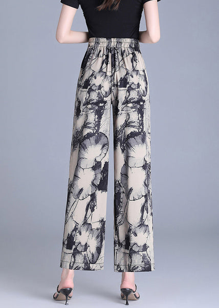 Modern Apricot Tasseled Print Silk Straight Pants Summer OO019 OM-CS240814