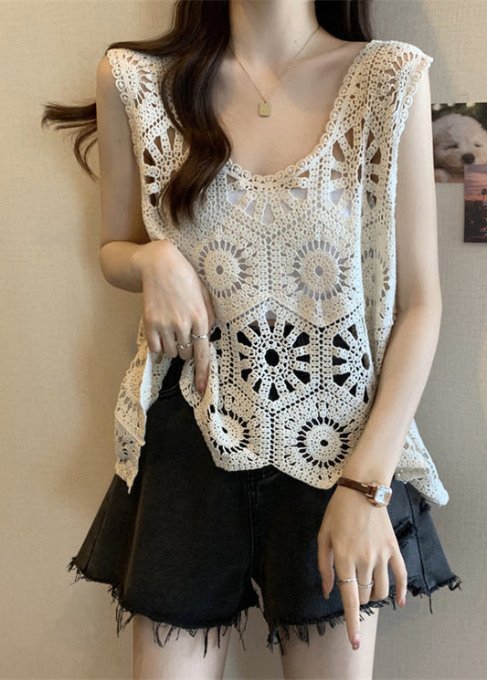 Modern Out V Vests Apricot Neck Hollow Summer FashionChic