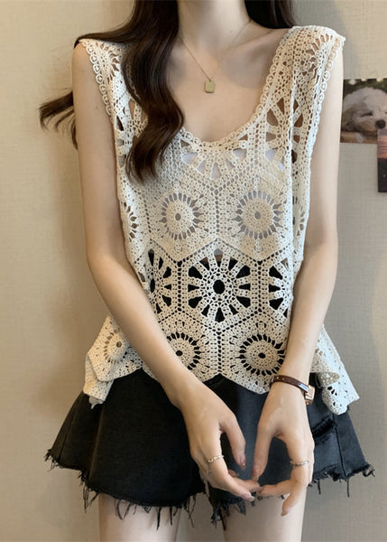 Modern Out V Vests Apricot Neck Hollow Summer FashionChic