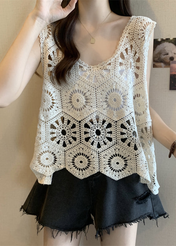Modern Out V Vests Apricot Neck Hollow Summer FashionChic