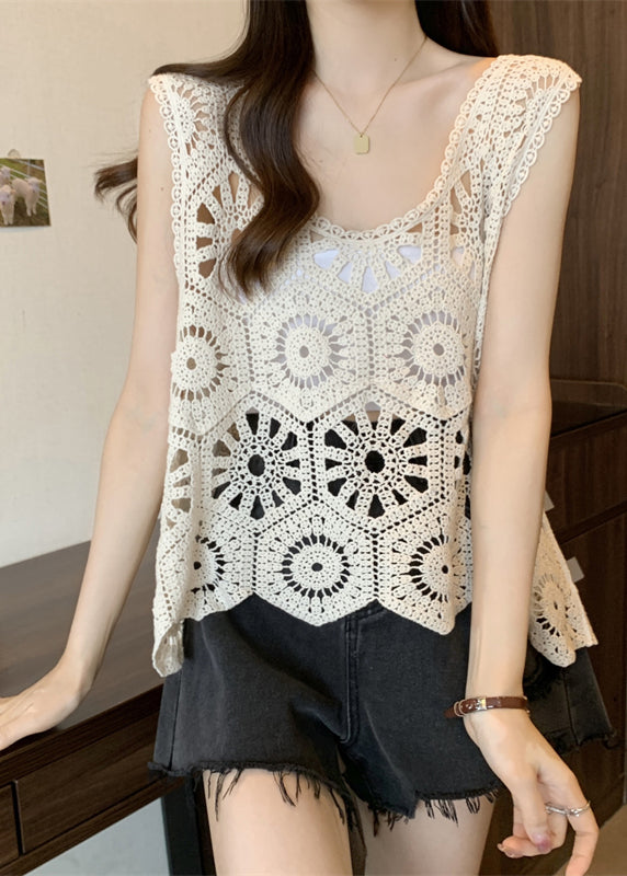 Modern Out V Vests Apricot Neck Hollow Summer FashionChic