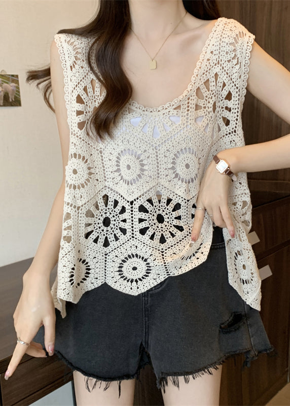 Modern Out V Vests Apricot Neck Hollow Summer FashionChic
