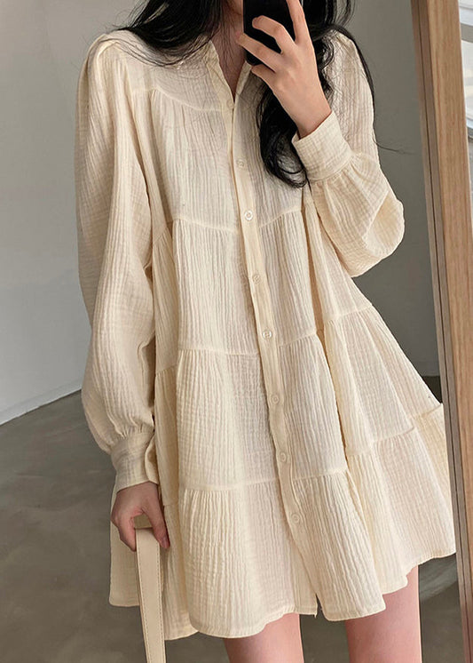 Modern Beige Oversized Wrinkled Cotton Shirt Dresses Spring TZ022