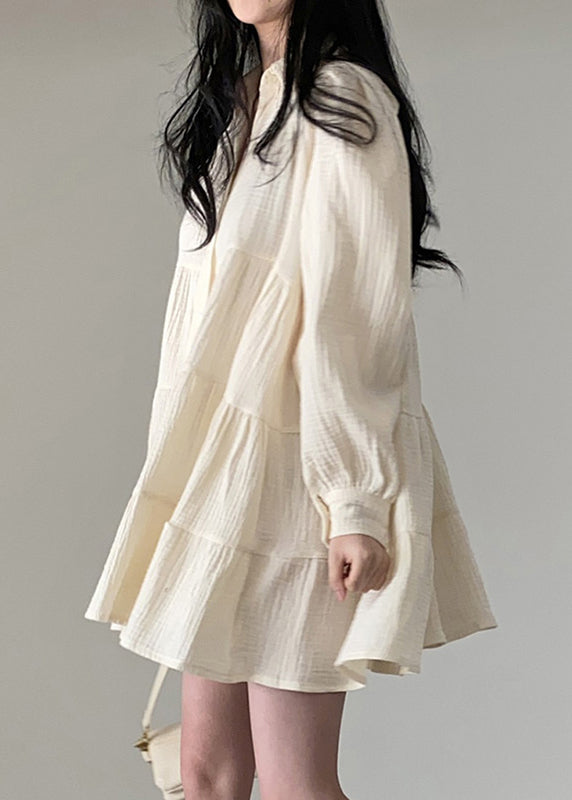 Modern Beige Oversized Wrinkled Cotton Shirt Dresses Spring TZ022