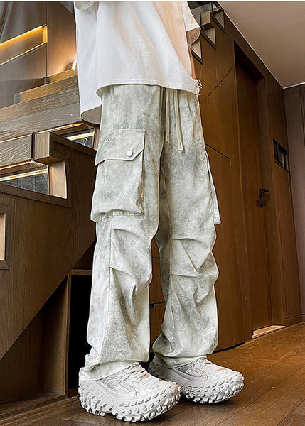 Pants Wrinkled Beige Tie Cotton Modern Spring Pockets Mens Dye FashionChic