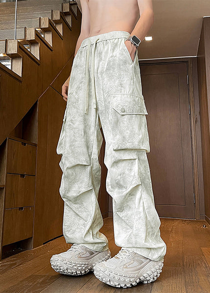 Pants Wrinkled Beige Tie Cotton Modern Spring Pockets Mens Dye FashionChic