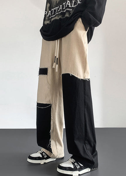 Modern Black Asymmetrical Elastic Waist Cotton Mens Pants Fall WA040 MENP241110