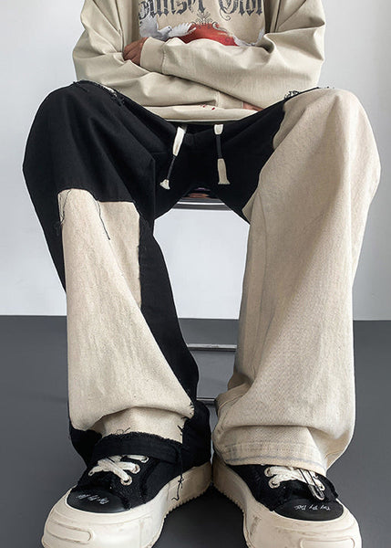 Modern Black Asymmetrical Elastic Waist Cotton Mens Pants Fall WA040 MENP241110