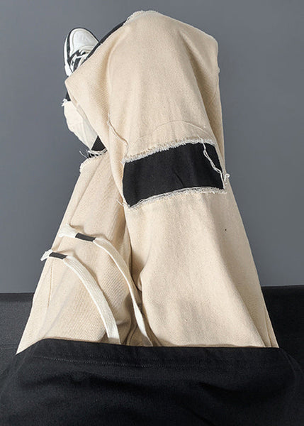 Modern Black Asymmetrical Elastic Waist Cotton Mens Pants Fall WA040 MENP241110