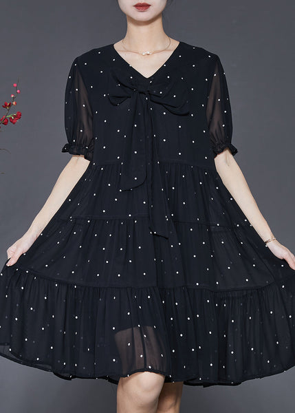 Modern Black Bow Chiffon Mid Dress Summer SD1093 Ada Fashion