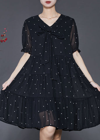 Modern Black Bow Chiffon Mid Dress Summer SD1093 Ada Fashion