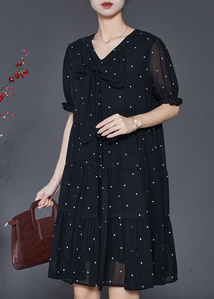 Modern Black Bow Chiffon Mid Dress Summer SD1093 Ada Fashion