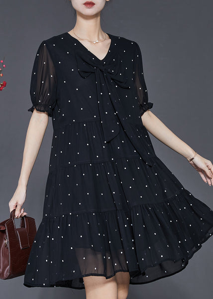 Modern Black Bow Chiffon Mid Dress Summer SD1093 Ada Fashion