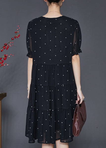 Modern Black Bow Chiffon Mid Dress Summer SD1093 Ada Fashion