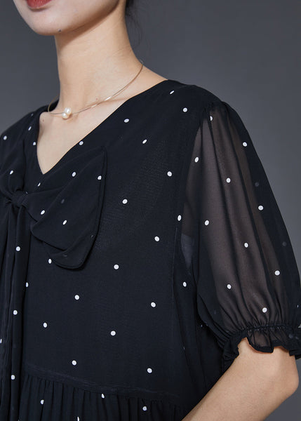 Modern Black Bow Chiffon Mid Dress Summer SD1093 Ada Fashion