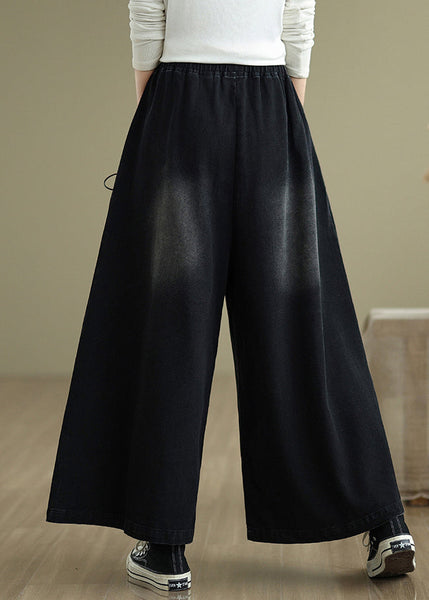 Black Wide Cross Strap Pants Denim Modern Summer Leg FashionChic