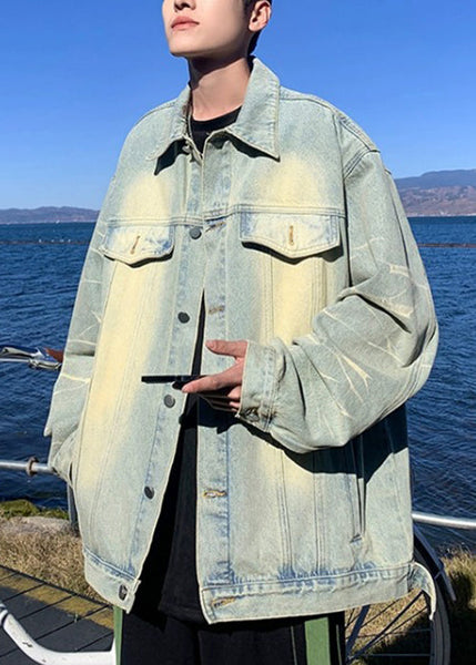 Denim Color Button Gradient Pockets Mens TC042 Spring Modern Black Coats