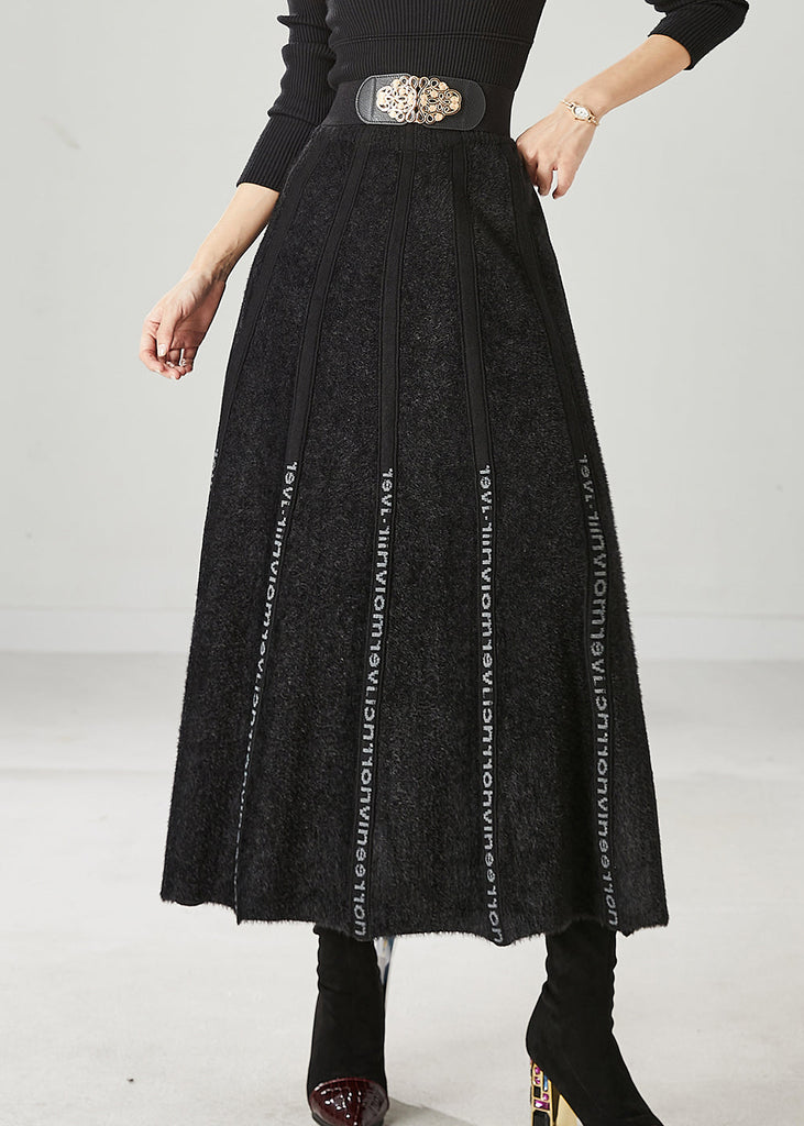 Modern Black Letter Patchwork Knit Skirt Spring YU1046 Ada Fashion