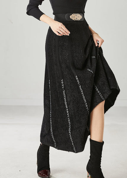 Modern Black Letter Patchwork Knit Skirt Spring YU1046 Ada Fashion