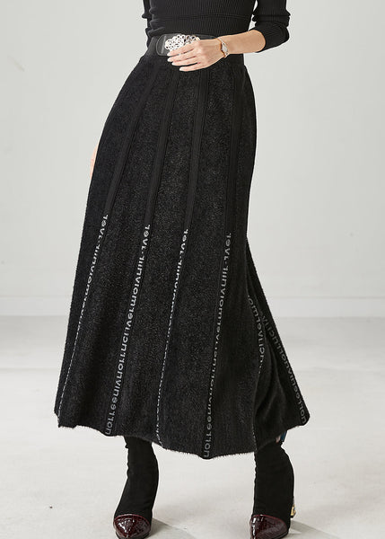 Modern Black Letter Patchwork Knit Skirt Spring YU1046 Ada Fashion