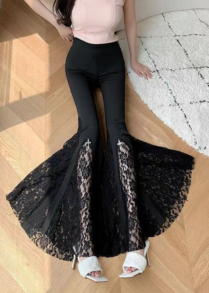 Modern Black Tummy Control Patchwork Lace Flared Trousers Spring YP012 ABC